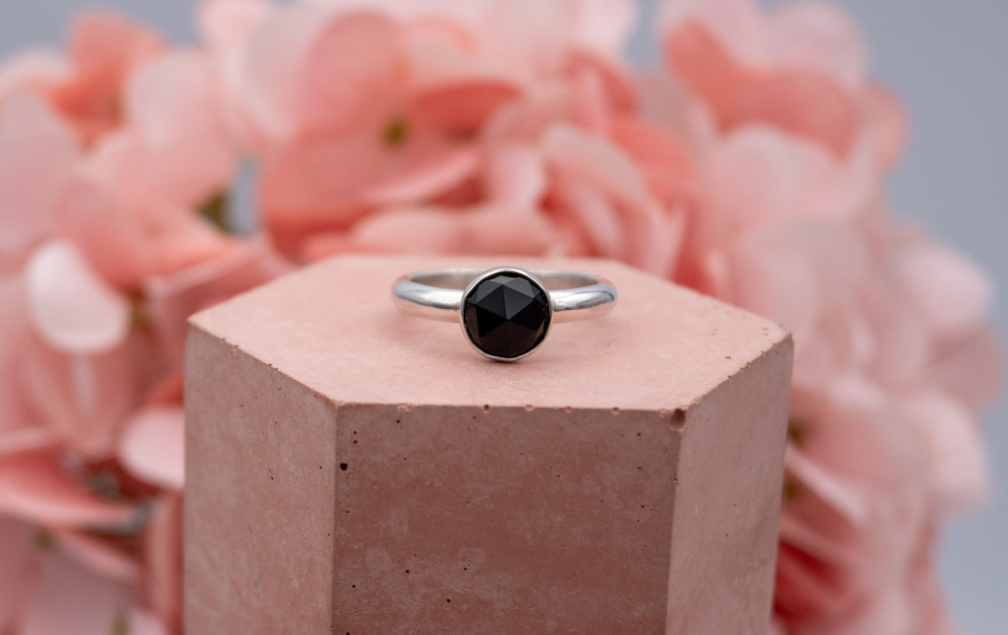 Rose Cut Black Onyx Ring, Size N