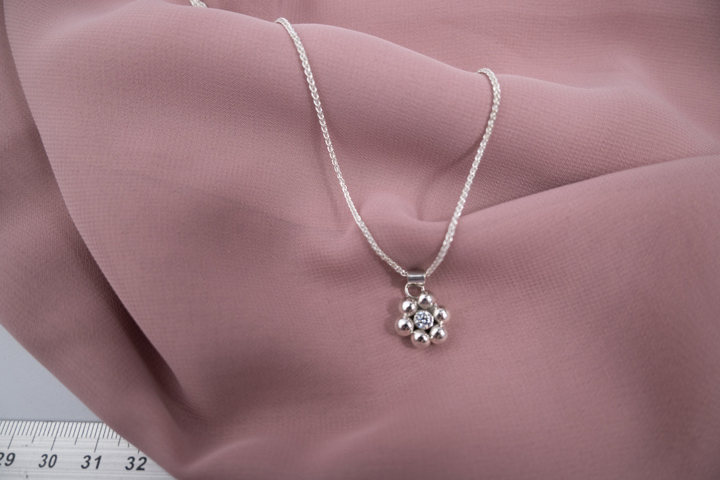 Cubic Zirconia Silver Ball Flower Necklace